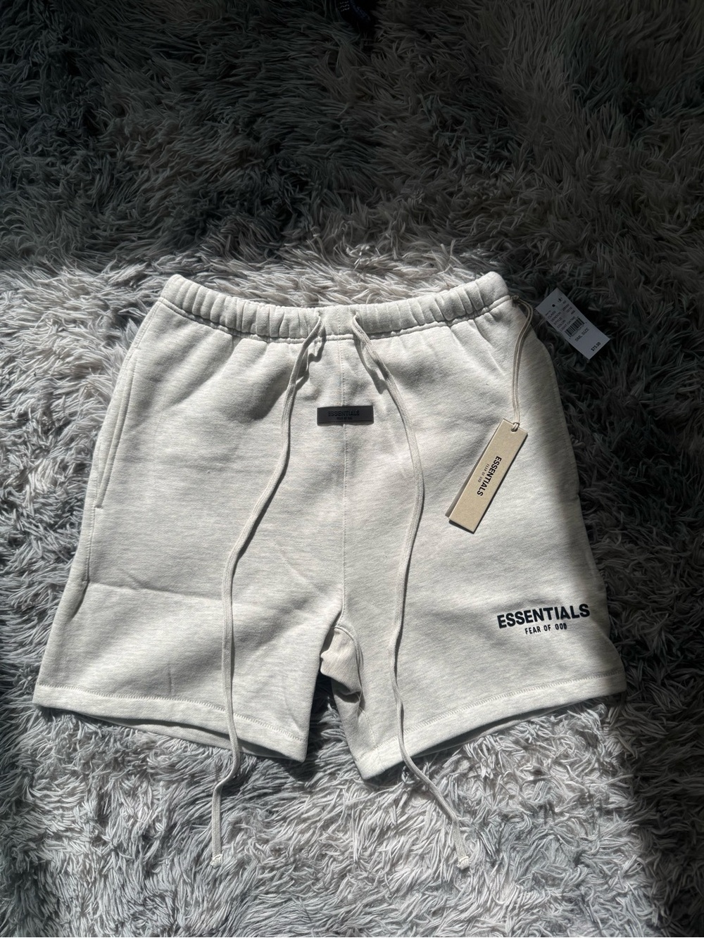 ESSENTIALS Men’s Light Oatmeal Drawstring Sweat Shorts